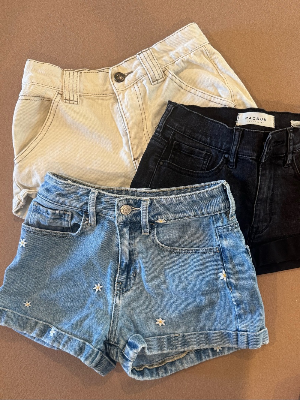 PacSun Black Denim High-Rise Shorts with Light Blue & Cream Denim Bundle